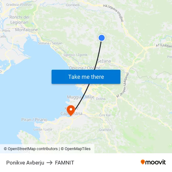 Ponikve Avberju to FAMNIT map