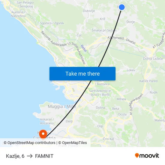 Kazlje, 6 to FAMNIT map
