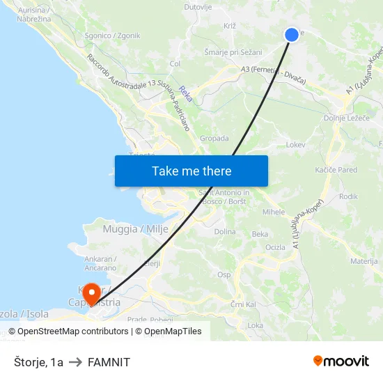 Štorje, 1a to FAMNIT map