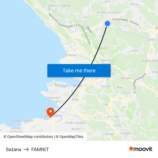 Sežana to FAMNIT map