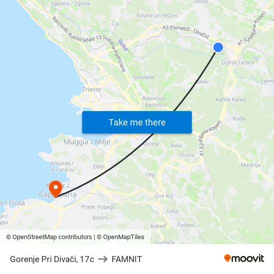 Gorenje Pri Divači, 17c to FAMNIT map