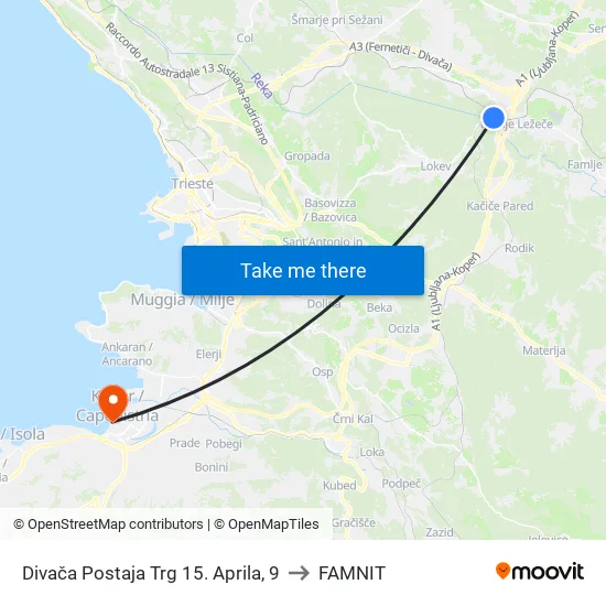 Divača Postaja Trg 15. Aprila, 9 to FAMNIT map
