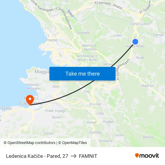 Ledenica Kačiče - Pared, 27 to FAMNIT map