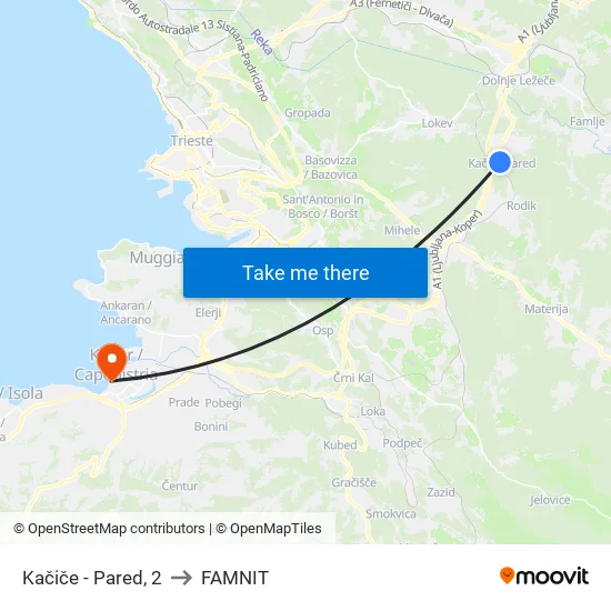 Kačiče - Pared, 2 to FAMNIT map