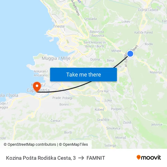 Kozina Pošta Rodiška Cesta, 3 to FAMNIT map