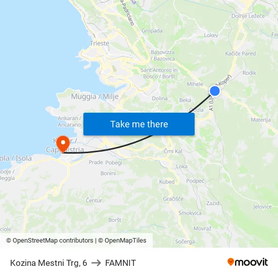 Kozina Mestni Trg, 6 to FAMNIT map