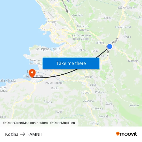 Kozina to FAMNIT map