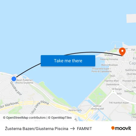 Žusterna Bazen/Giusterna Piscina to FAMNIT map
