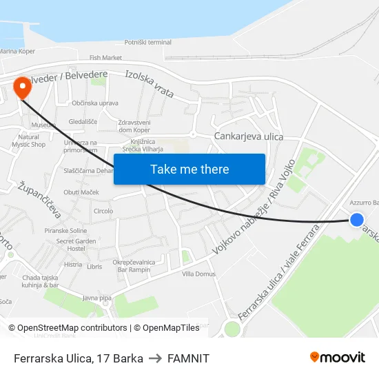 Ferrarska Ulica, 17 Barka to FAMNIT map