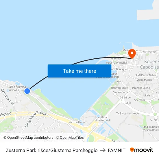 Žusterna Parkirišče/Giusterna Parcheggio to FAMNIT map