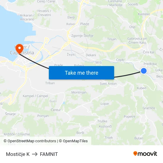 Mostičje K to FAMNIT map