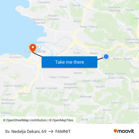 Sv. Nedelja  Dekani, 69 to FAMNIT map