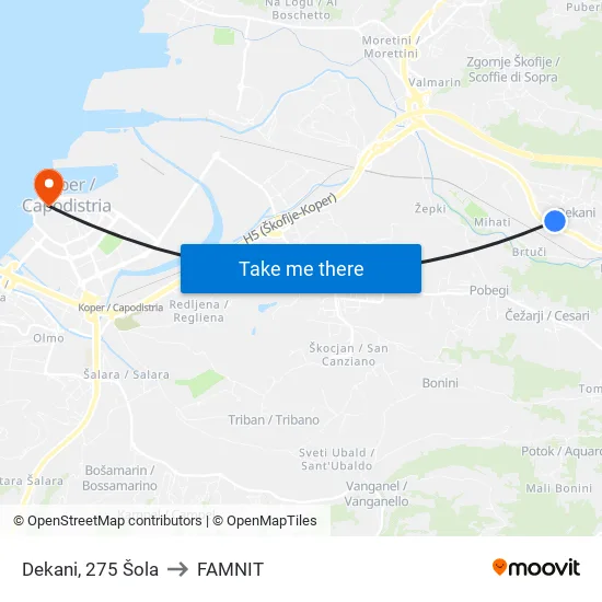 Dekani, 275  Šola to FAMNIT map