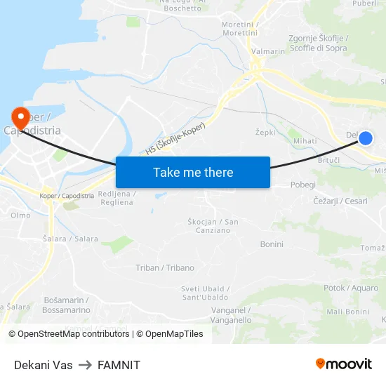 Dekani  Vas to FAMNIT map