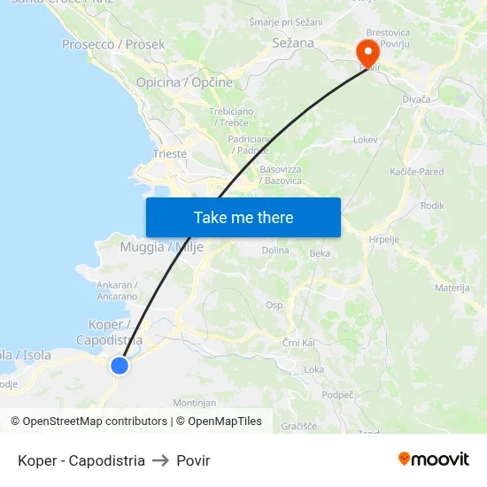Koper - Capodistria to Povir map