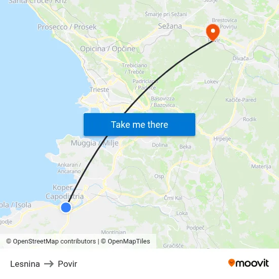 Lesnina to Povir map