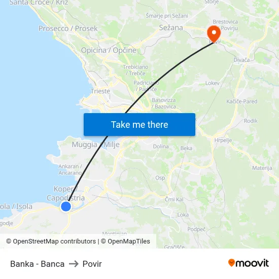 Banka - Banca to Povir map