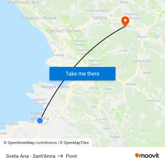 Sveta Ana - Sant'Anna to Povir map