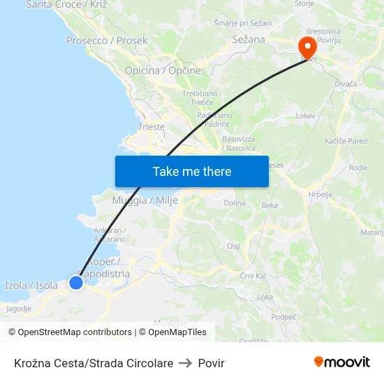 Krožna Cesta/Strada Circolare to Povir map