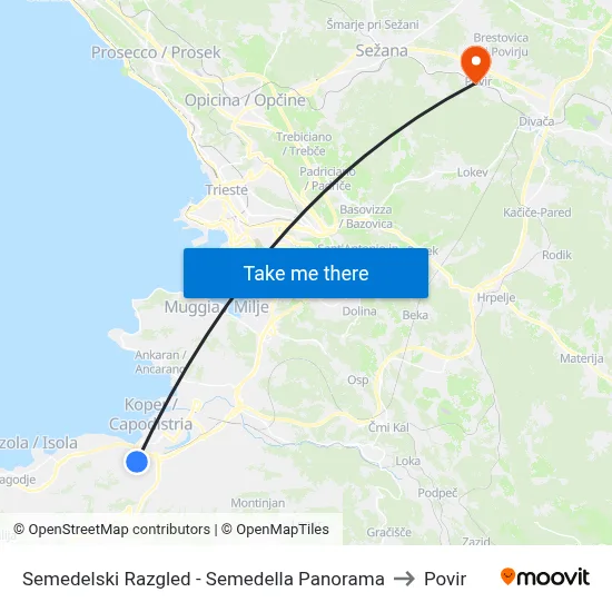 Semedelski Razgled - Semedella Panorama to Povir map