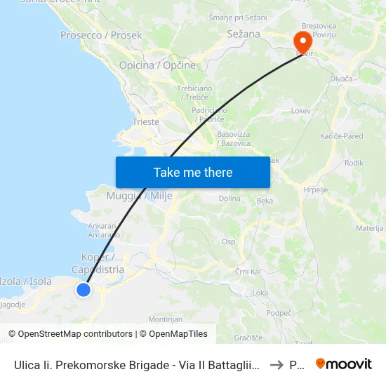 Ulica Ii. Prekomorske Brigade - Via II Battagliione D'Oltremare to Povir map