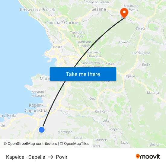 Kapelca - Capella to Povir map