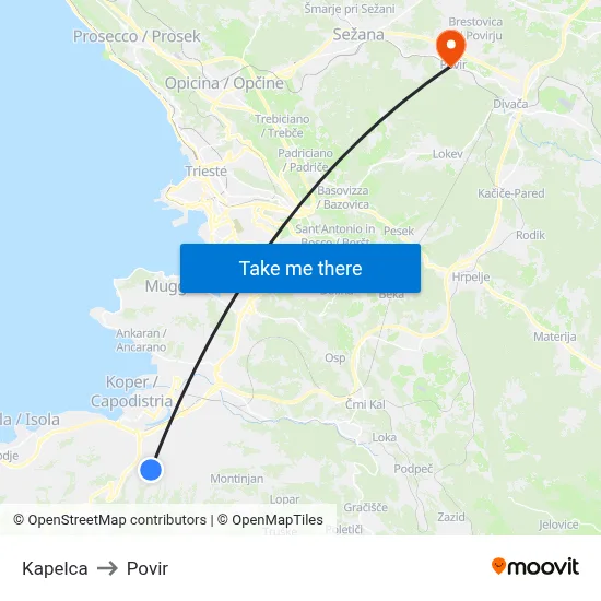 Kapelca to Povir map