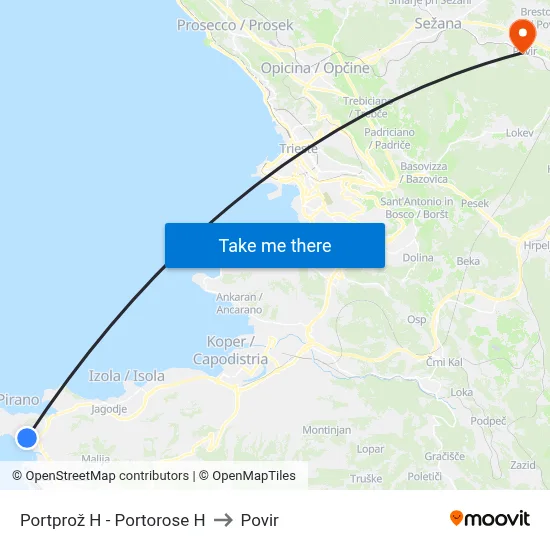 Portprož H - Portorose H to Povir map