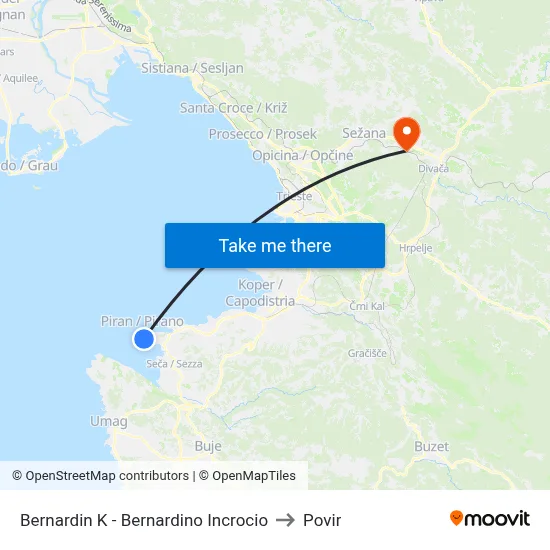 Bernardin K - Bernardino Incrocio to Povir map