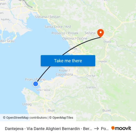 Dantejeva - Via Dante Alighieri  Bernardin - Bernardino to Povir map