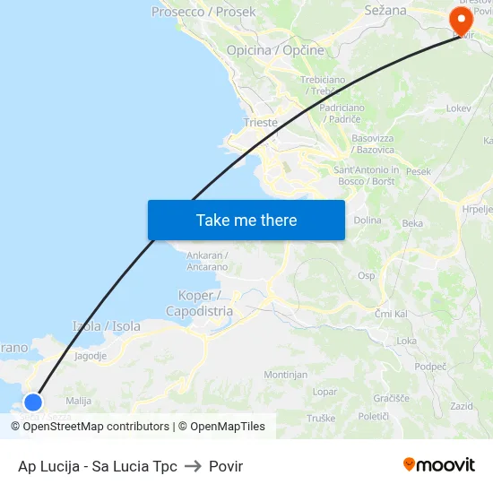 Ap Lucija - Sa Lucia   Tpc to Povir map