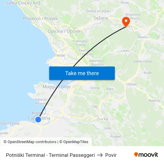 Potniški Terminal - Terminal Passeggeri to Povir map