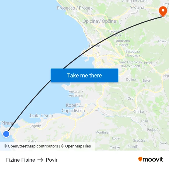 Fizine-Fisine to Povir map
