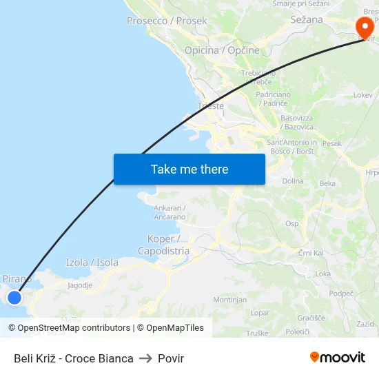 Beli Križ - Croce Bianca to Povir map