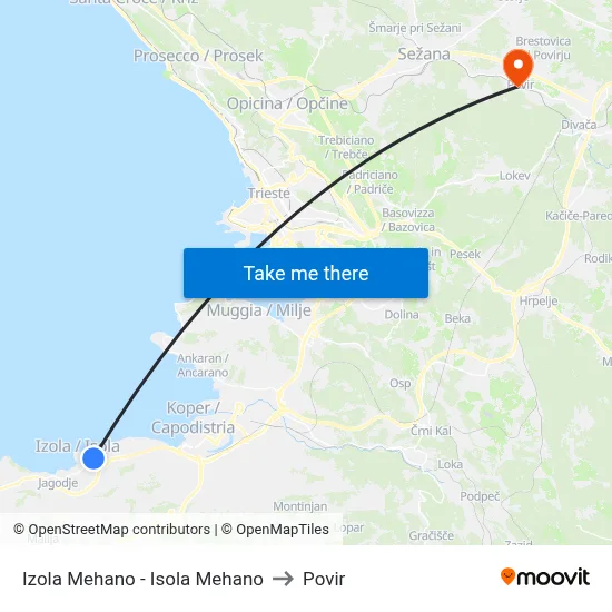 Izola Mehano - Isola Mehano to Povir map