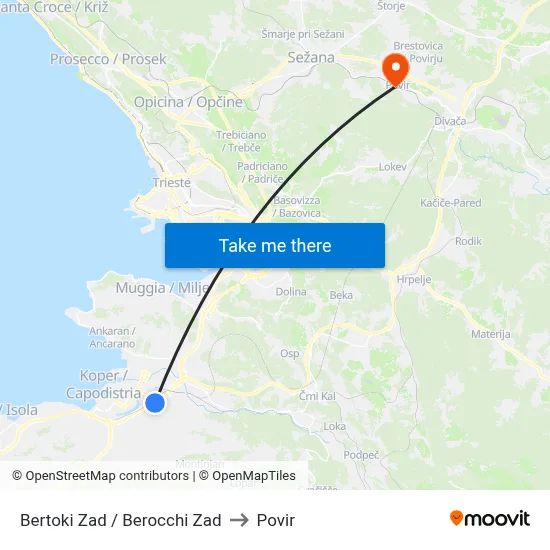 Bertoki Zad / Berocchi Zad to Povir map