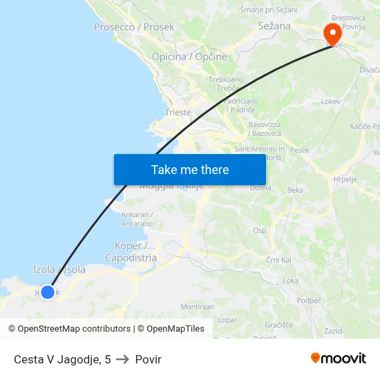 Cesta V Jagodje, 5 to Povir map