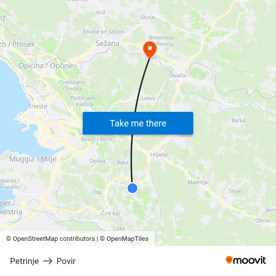 Petrinje to Povir map