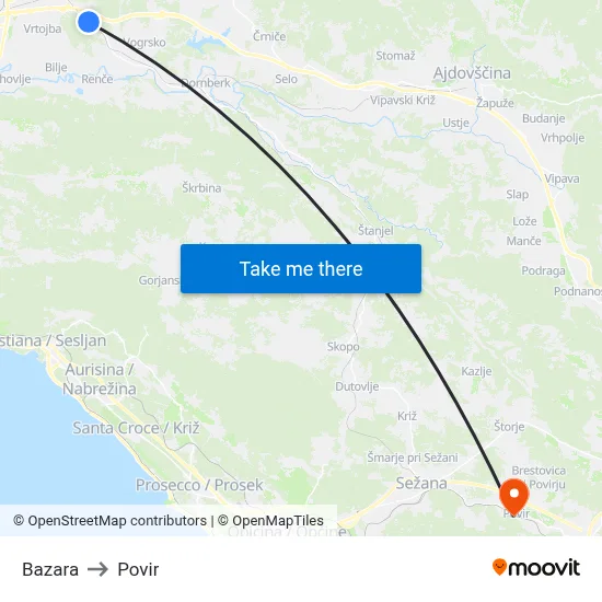 Bazara to Povir map