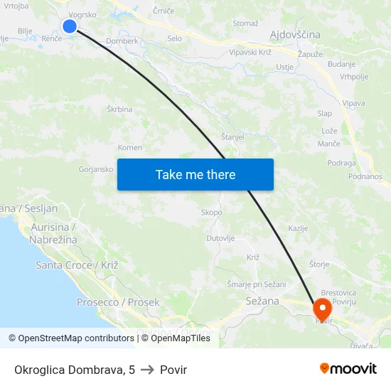 Okroglica  Dombrava, 5 to Povir map