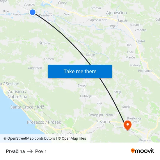 Prvačina to Povir map