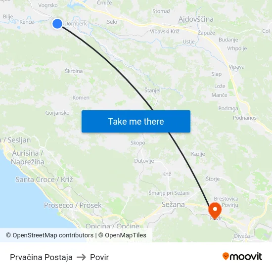Prvačina  Postaja to Povir map