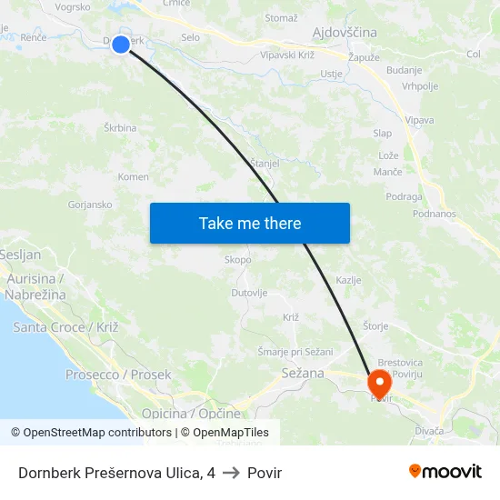 Dornberk  Prešernova Ulica, 4 to Povir map