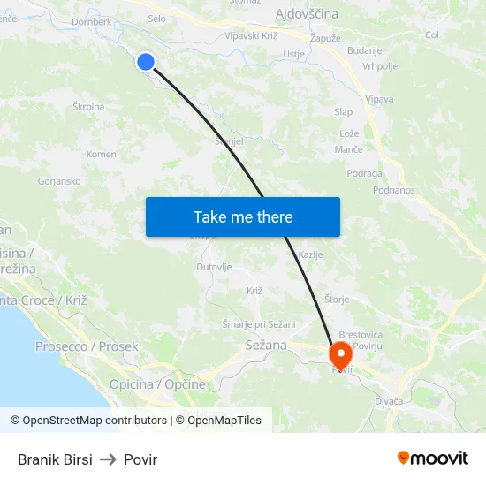 Branik Birsi to Povir map
