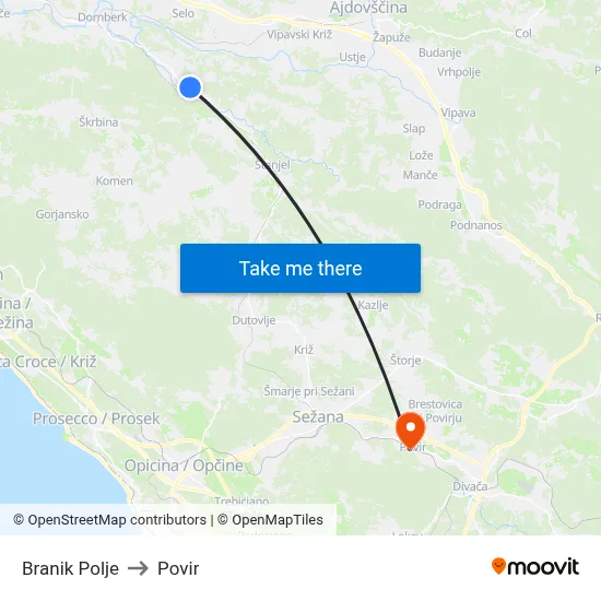Branik Polje to Povir map