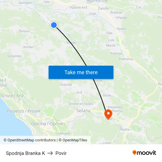 Spodnja Branka K to Povir map