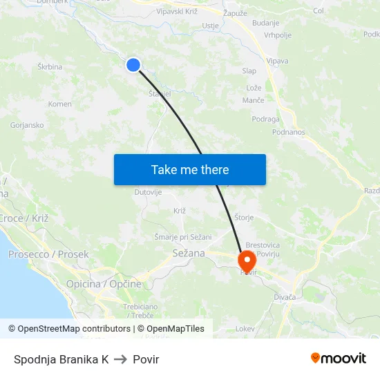 Spodnja Branika K to Povir map