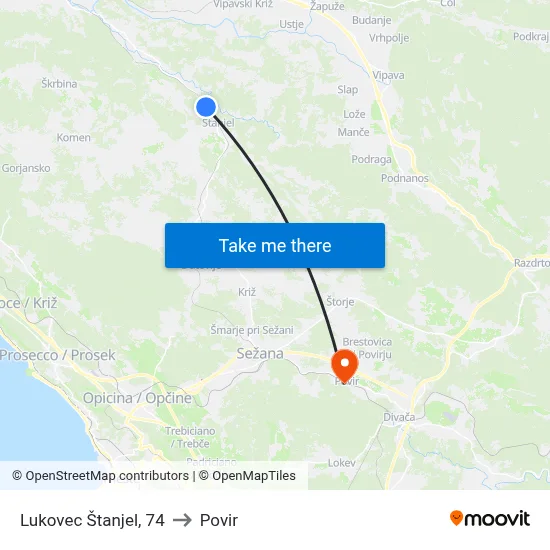 Lukovec Štanjel, 74 to Povir map