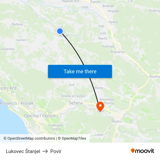 Lukovec Štanjel to Povir map