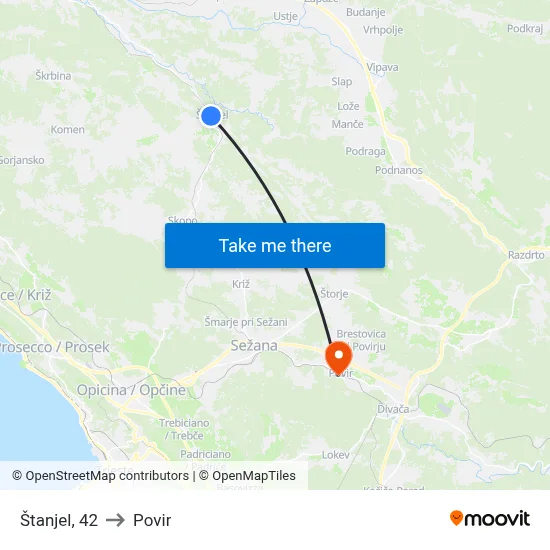 Štanjel, 42 to Povir map